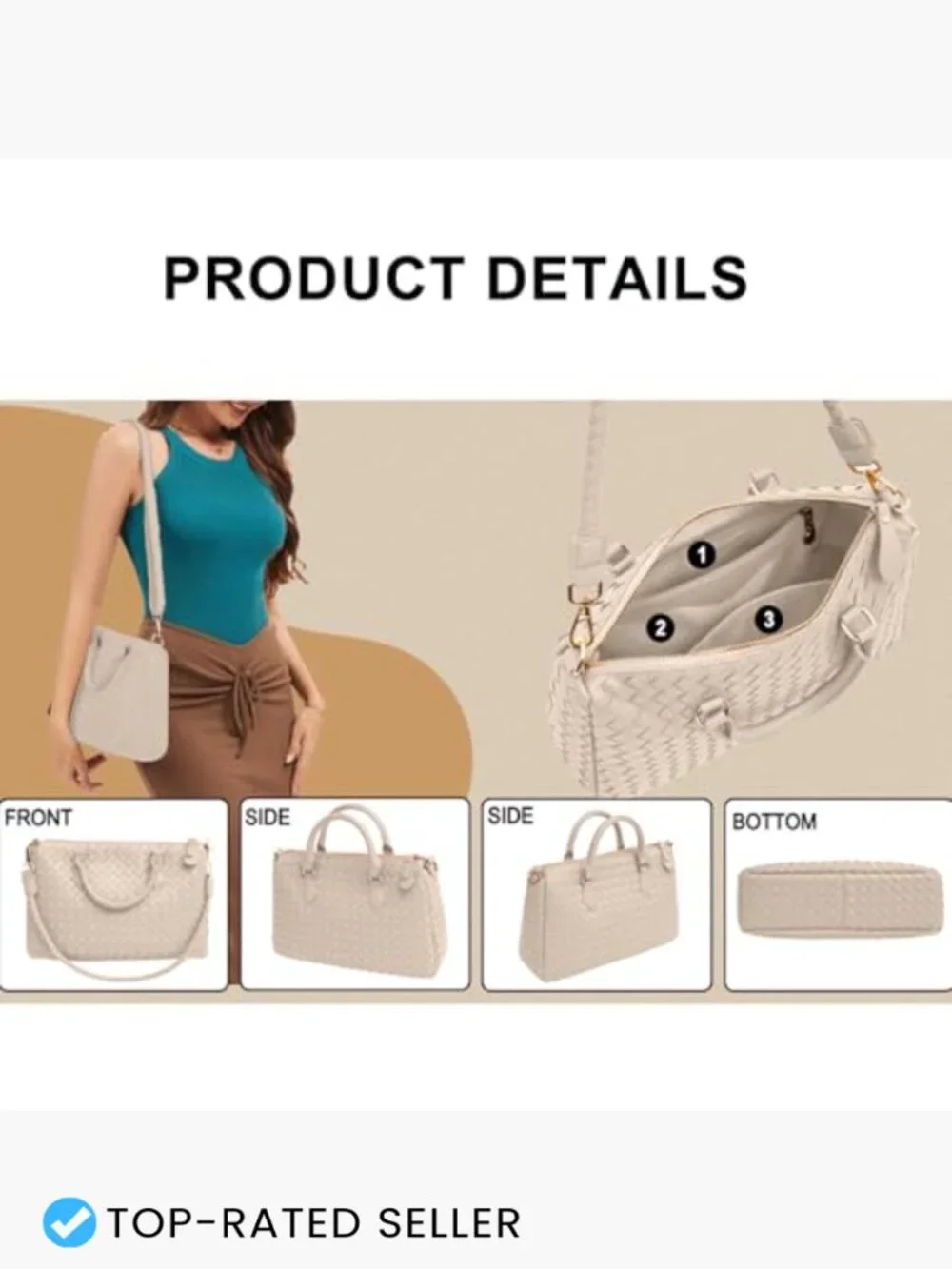 Woven Tote Bag for Women Crossbody Hobo Vegan Leather Travel Lightweight Zipper
